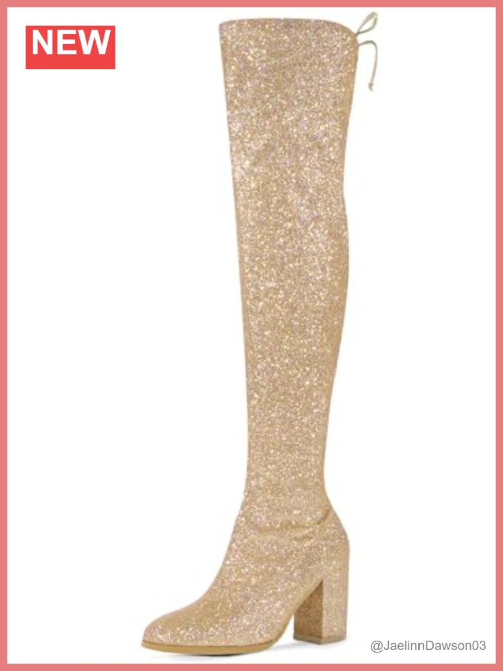 Faux Suede Round Toe Chunky Heel Over the Knee High Boots Lace Up Glitter